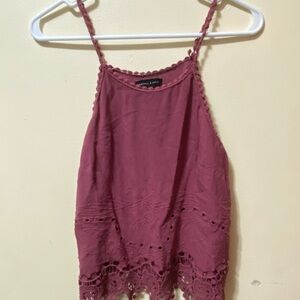 Kendall & Kylie Small Magenta Cropped Lacy Crochet Style Tank Top Blouse